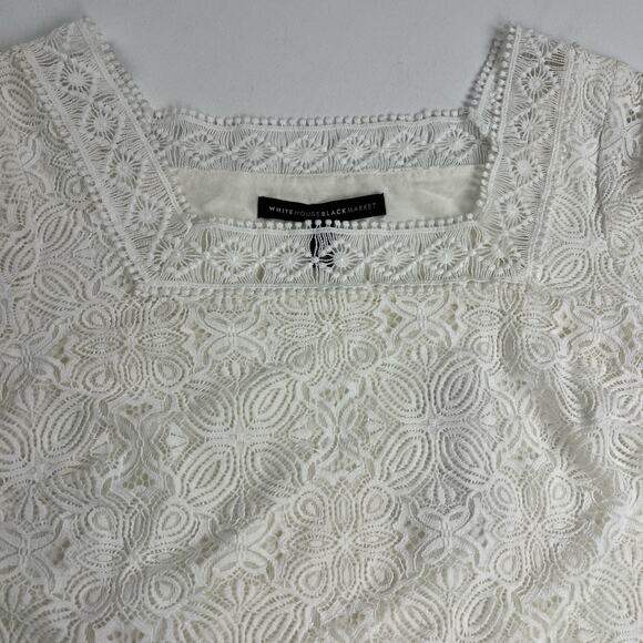 White House Black Market White Bell Sleeve Lace Square Neck Blouse Size XS - Picture 6 of 16